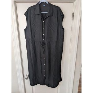 OLD NAVY Womens Black Sleeveless Collared Midi Shirt Dress Drawstring Waist XL